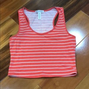 Pink and white striped cropped tank